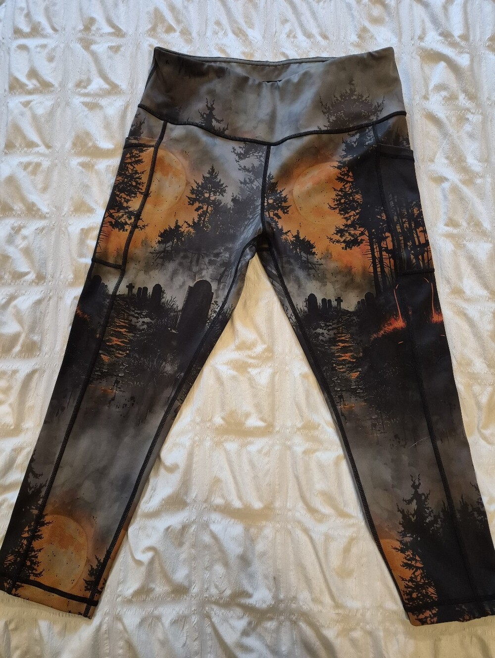 Constantly Varied Gear- Dead Of Night Forest Sunset Leggings - Orange/Black/Gray